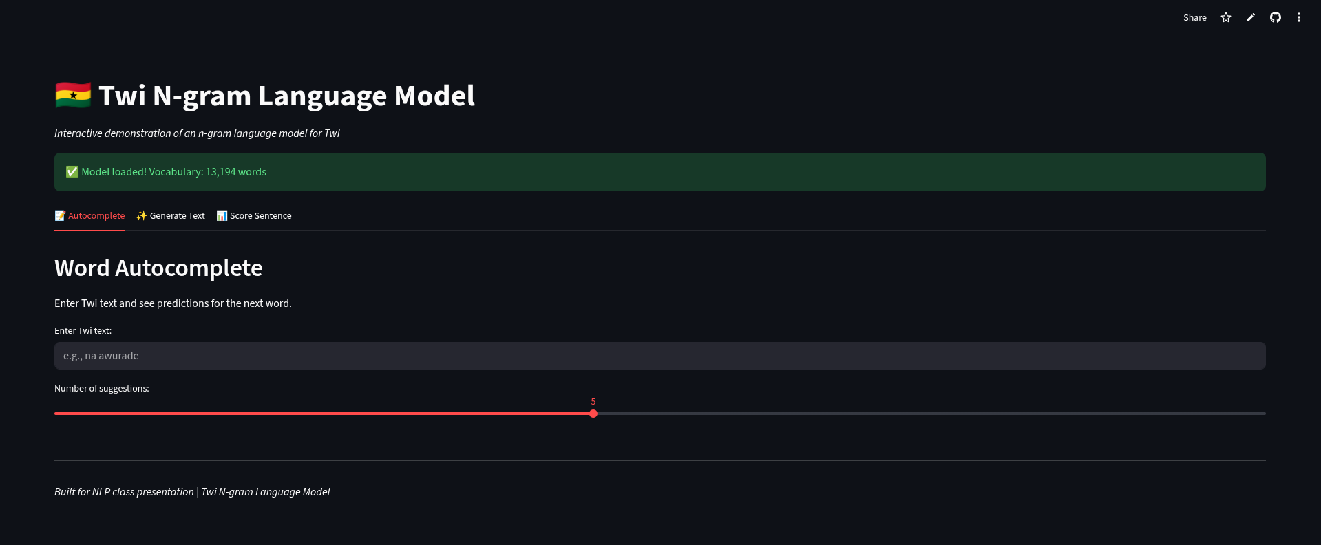 Twi N-gram Model screenshot